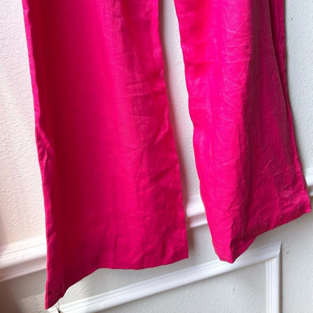 NWOT Reformation Vesta Pants Hot Pink High Waist Wide Leg Work Pants Linen Sz 18